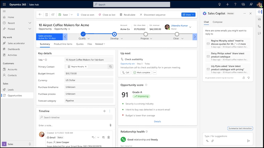 Contextual email reply in Dynamics 365 Sales 
